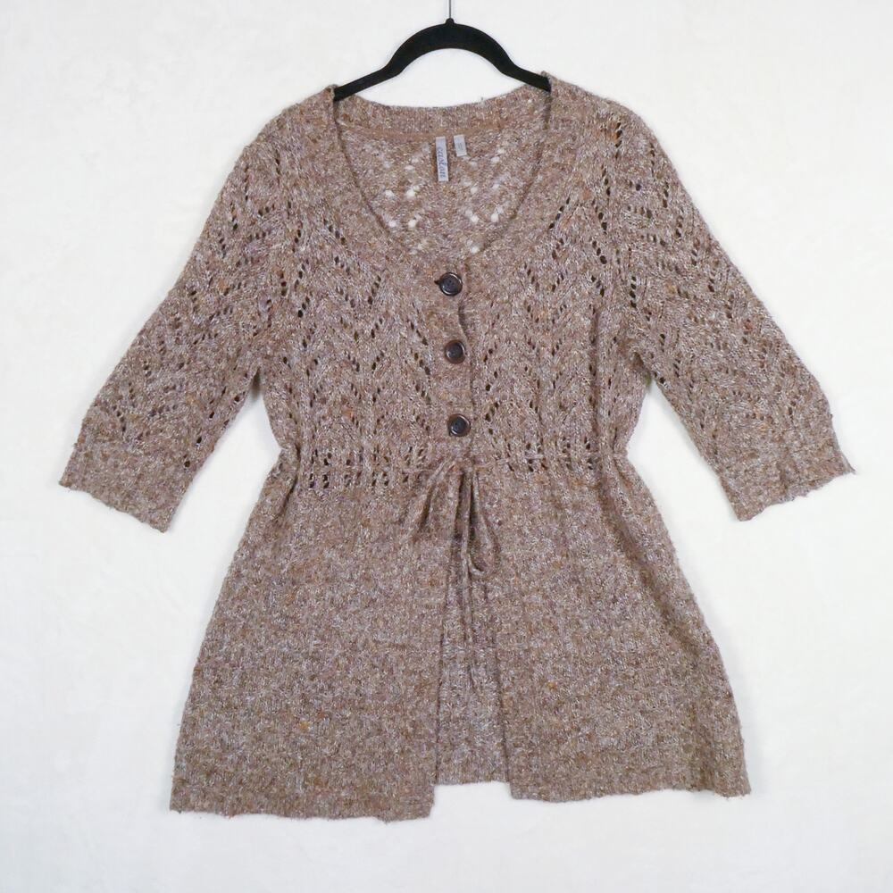 Caslon Brown Tie Waist Button Cardigan Size L Open Front Fairy Cottage Grunge